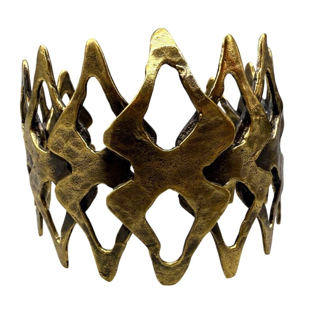 VTG Chanour Hammered Openwork Geometric Wide Cuff Statement Bangle Bracelet
